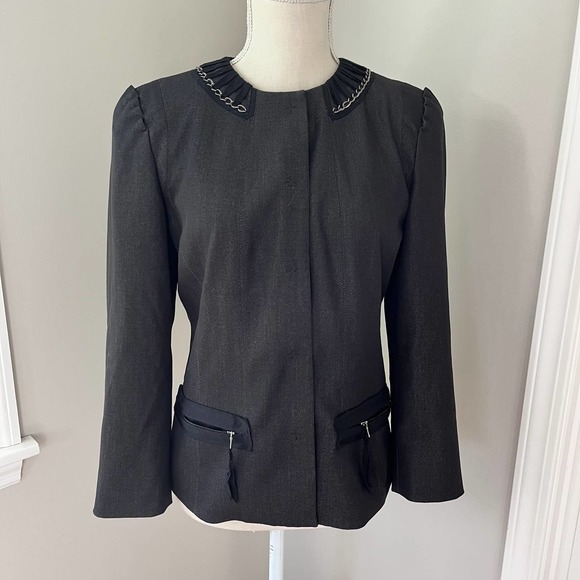 Tahari Embellished Collar Gray Blazer / Jacket - Picture 1 of 8